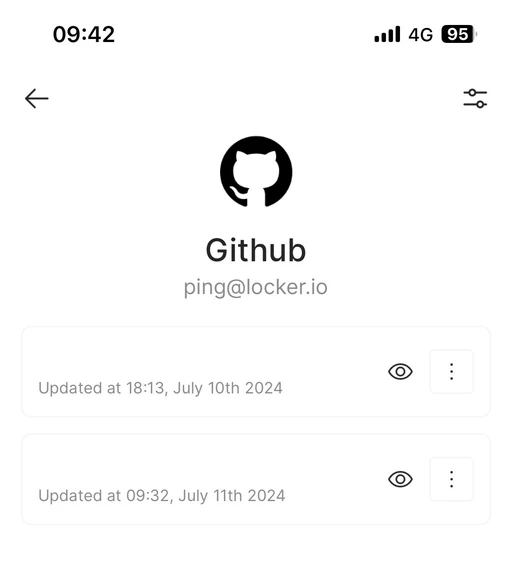 Password history list on mobile