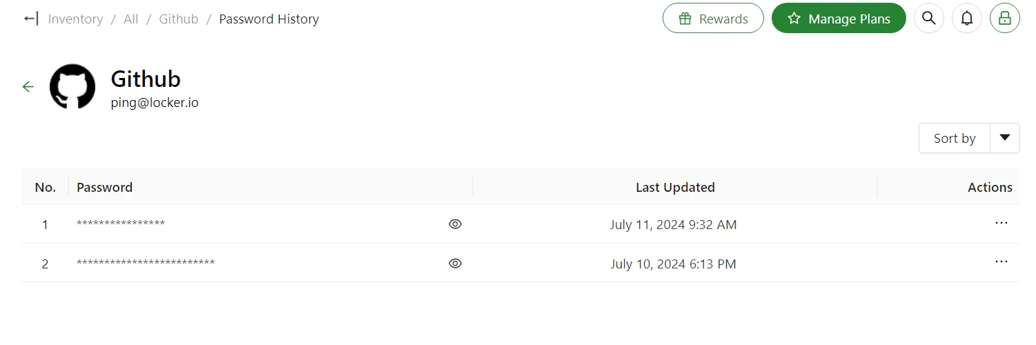 Password history list