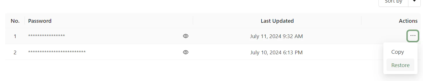 Restore old password