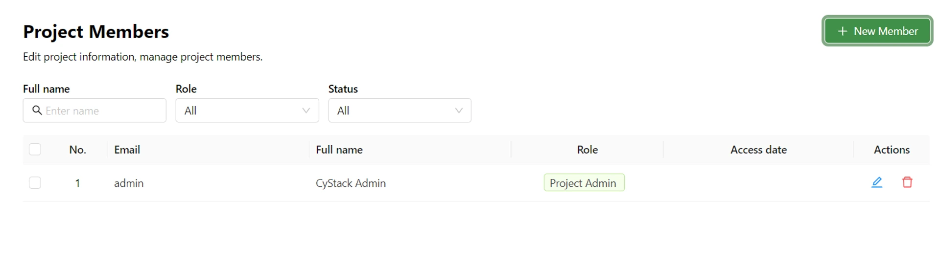 Member list screen with New Member button