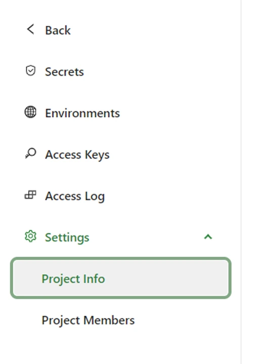Project Info navigation
