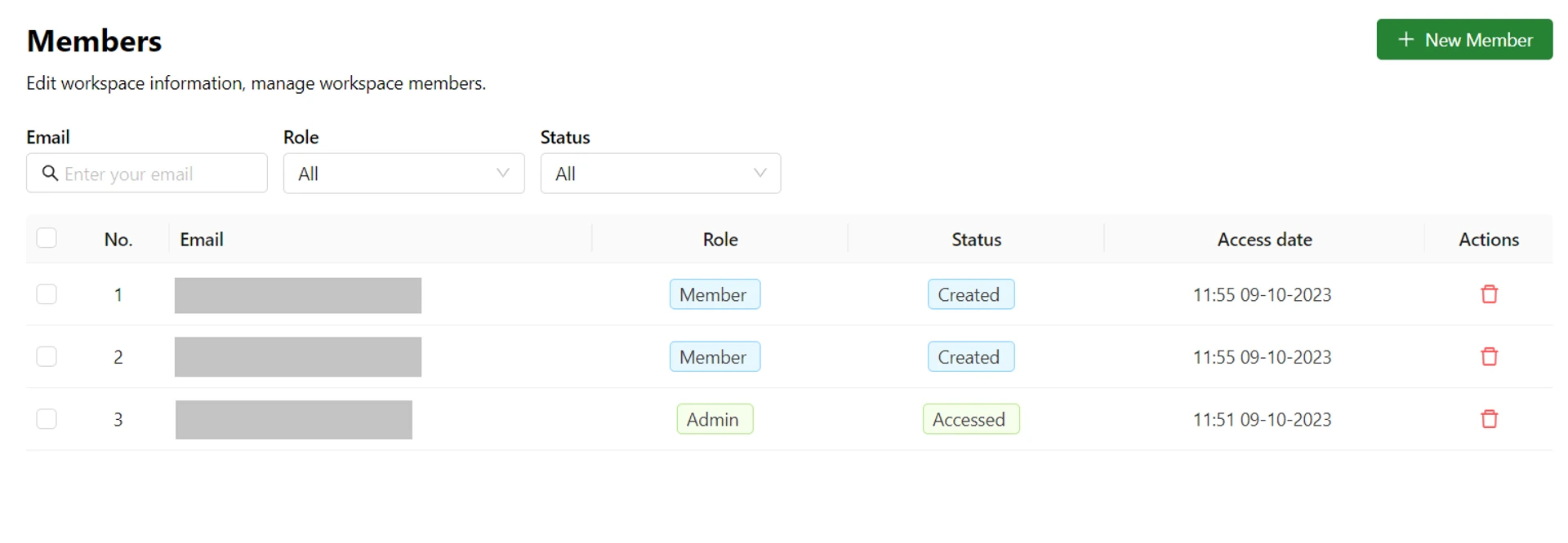 Workspace member list