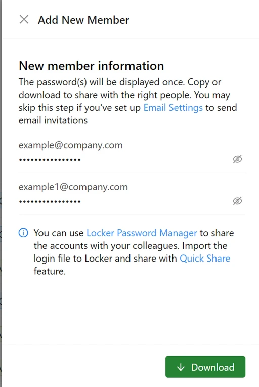 New member account information