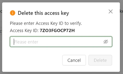 Access key deletion confirmation dialog