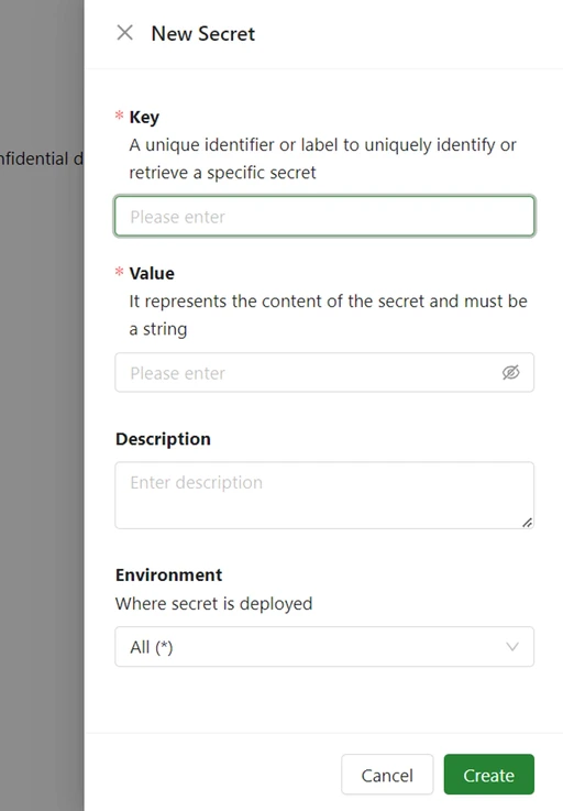 New secret creation form