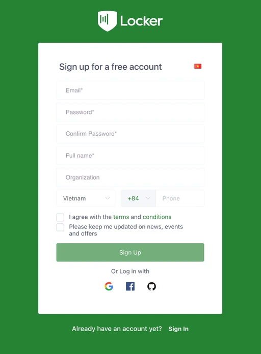 Locker account registration interface