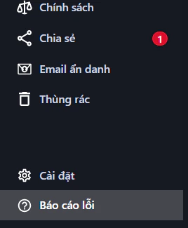 Vị trí nút Báo cáo lỗi trong Web Vault