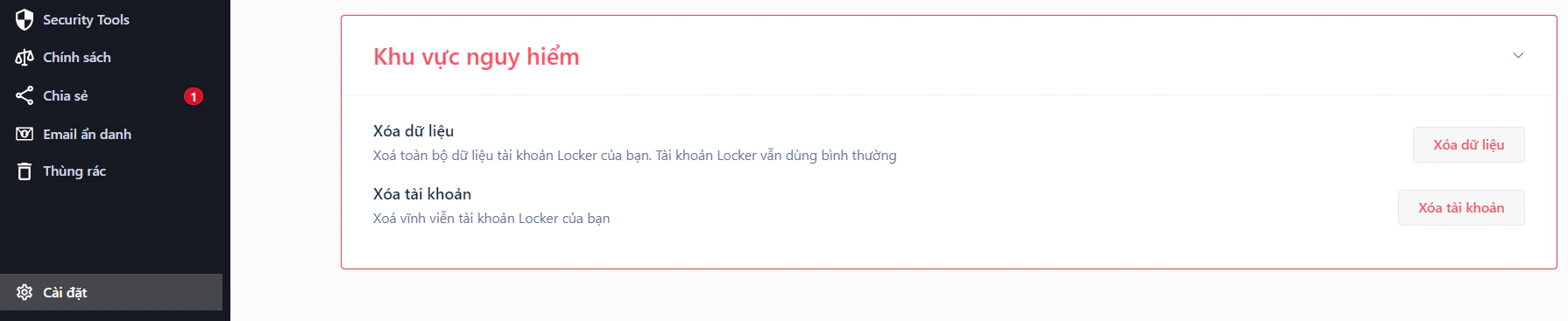 Xóa tài khoản trong ứng dụng