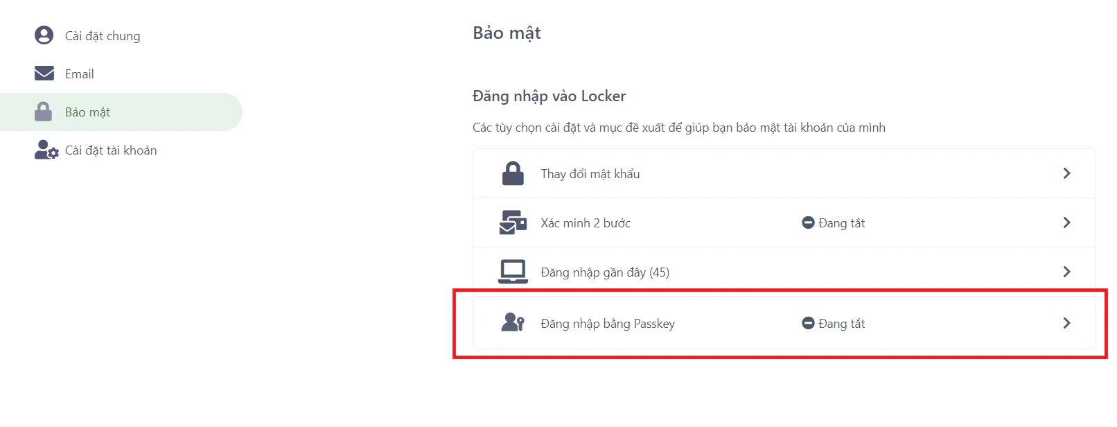 Cài đặt bảo mật