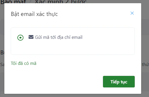 Nhận mã OTP qua email