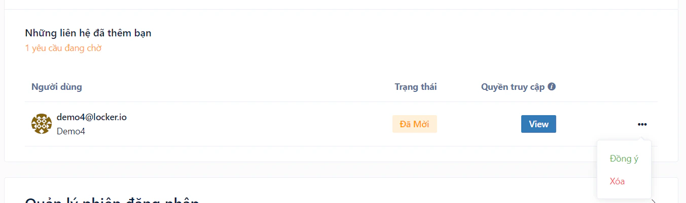 Chấp nhận lời mời trong cài đặt