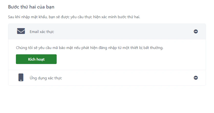 Kích hoạt 2fa email