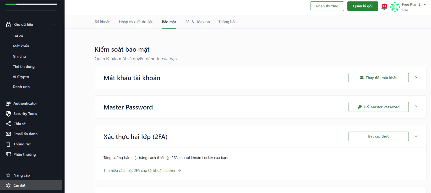 Bật xác thực 2fa