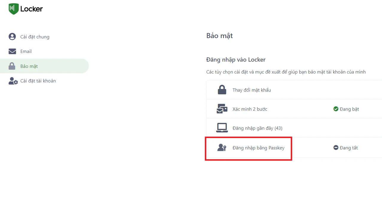 Truy cập thiết lập Passkey trên Web