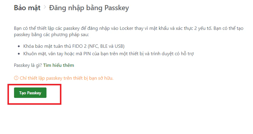 Bắt đầu tạo Passkey