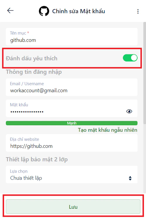 Bật đánh dấu yêu thích