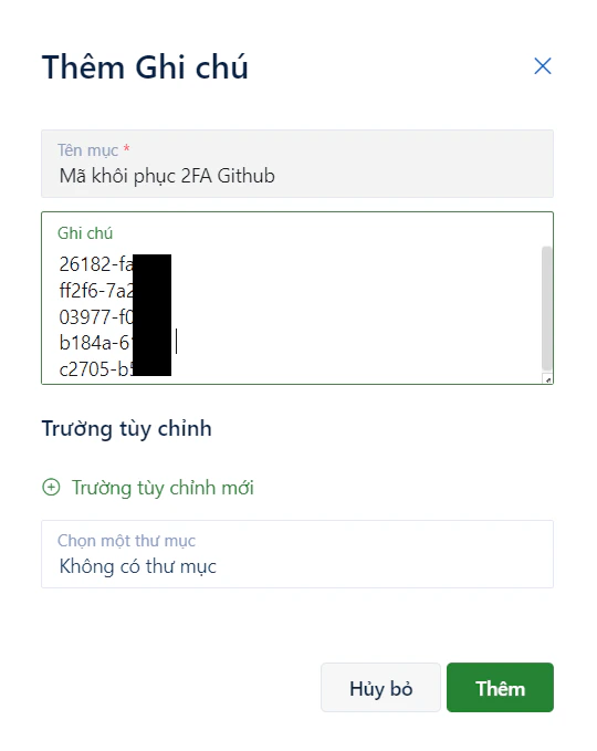 Lưu mã khôi phục vào ghi chú