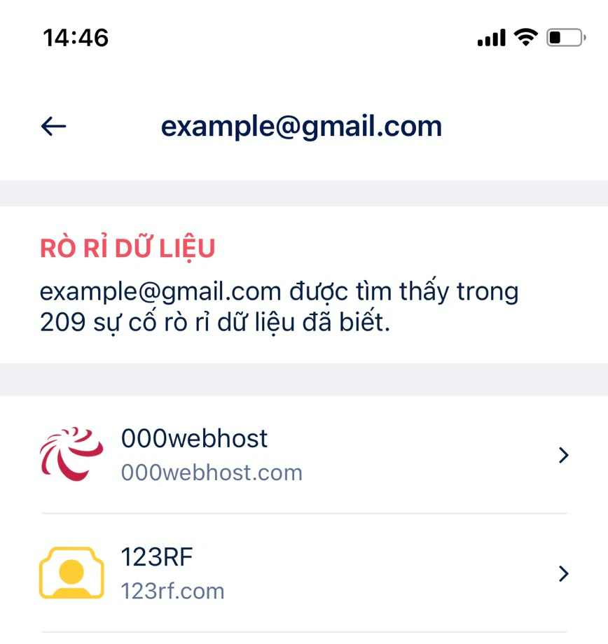 Kết quả quét trên di động