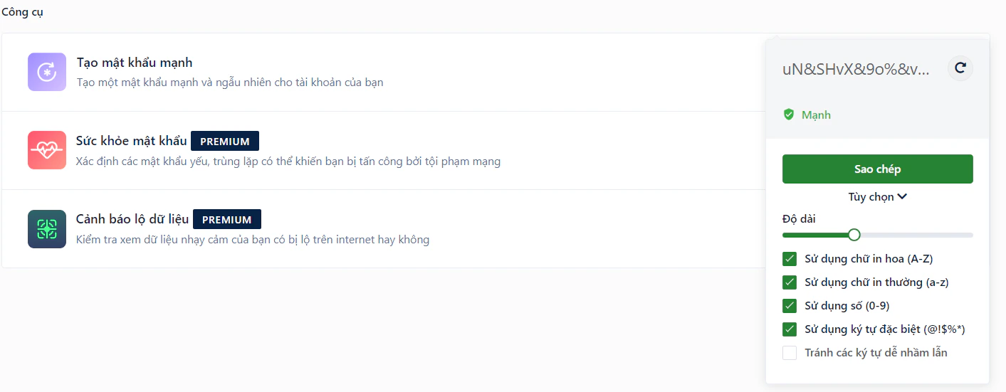 Tạo mật khẩu mạnh trên Web Vault