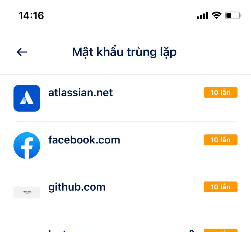 Mật khẩu trùng lặp trên di động