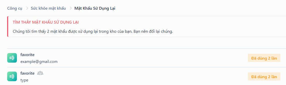 Mật khẩu sử dụng lại trên Web Vault