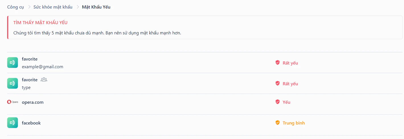 Mật khẩu yếu trên Web Vault