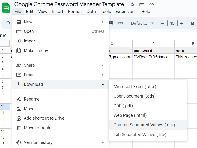 Tải xuống dưới dạng CSV từ Google trang tính