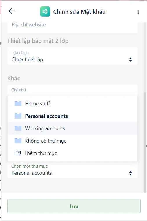 Thêm mục vào thư mục