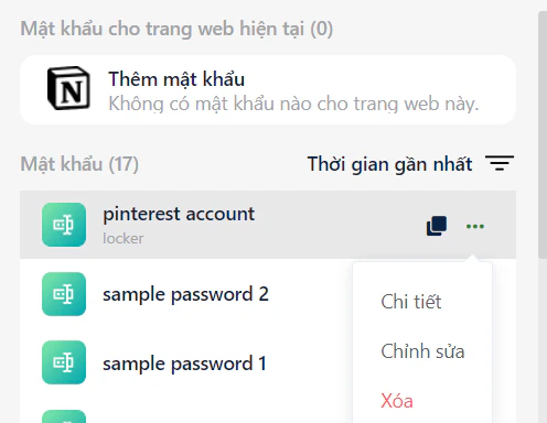 Chỉnh sửa mục trên Extension