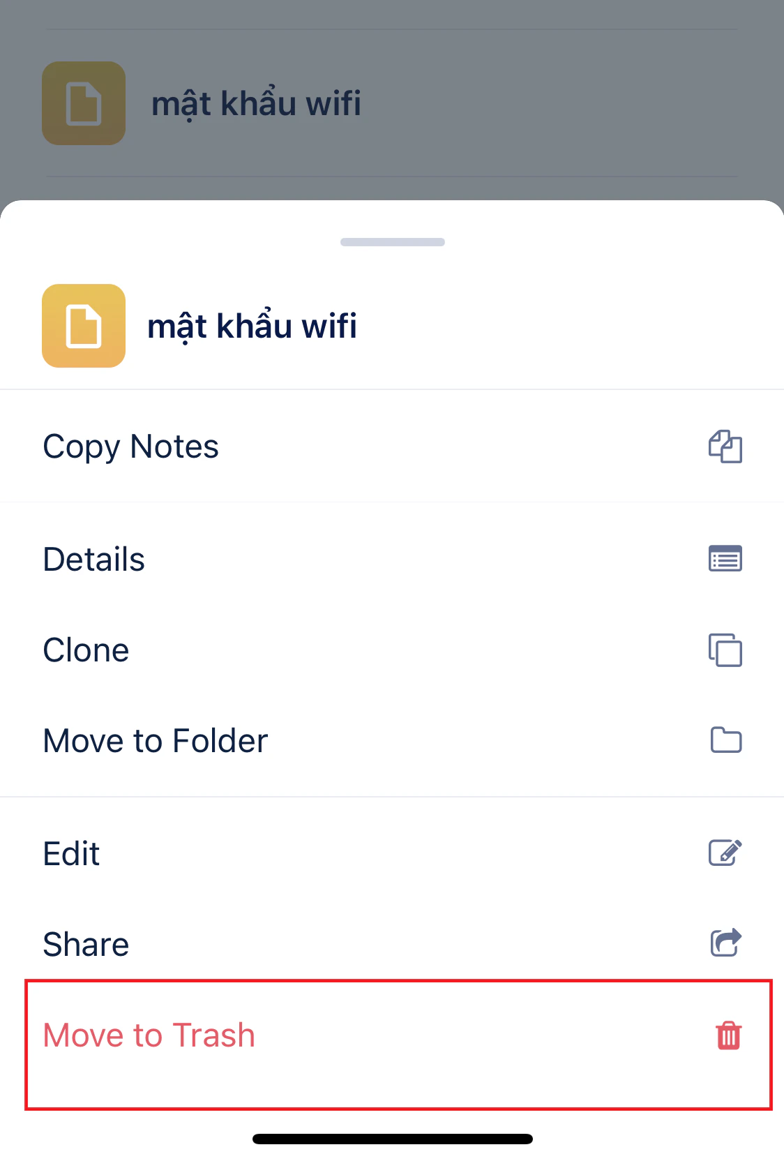 Xóa mục trên di động
