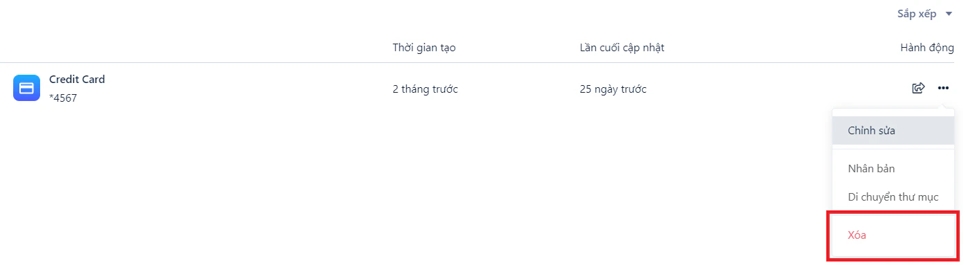 Xóa mục dữ liệu
