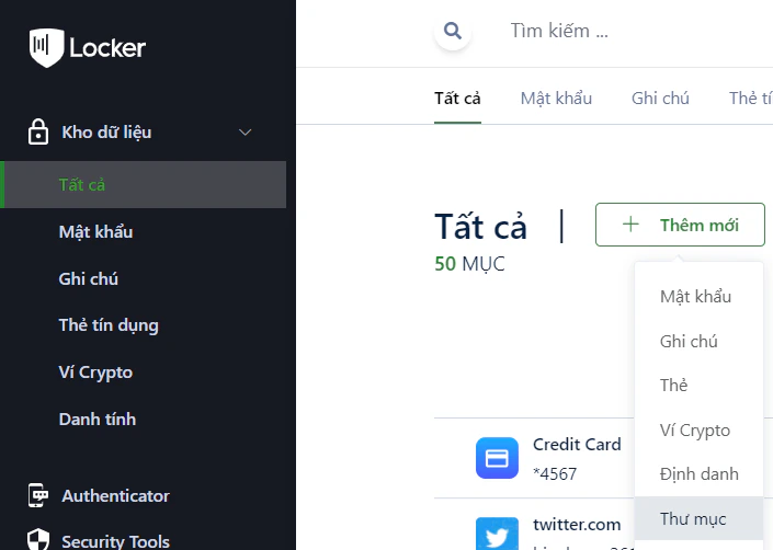 Menu thêm thư mục trên web