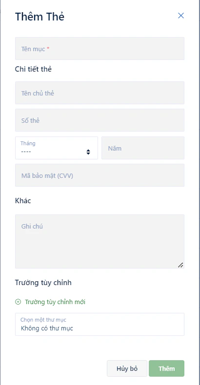 Biểu mẫu thêm Thẻ