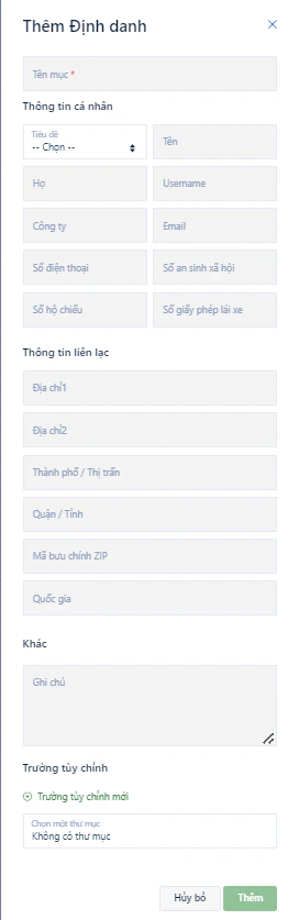 Biểu mẫu thêm Định danh