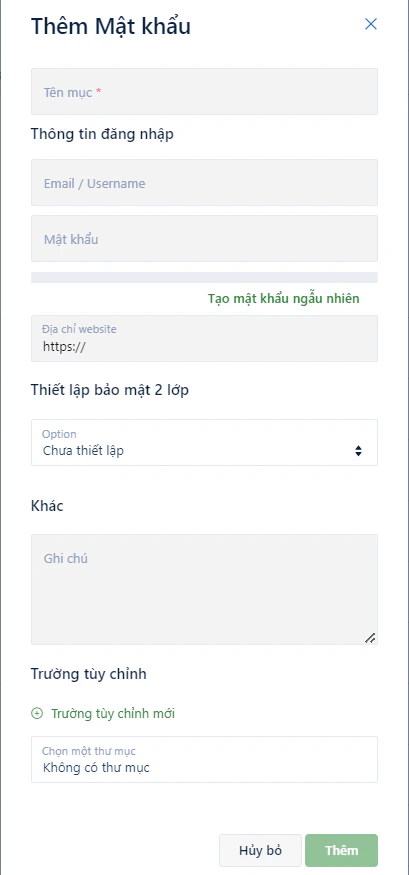 Biểu mẫu thêm Mật khẩu
