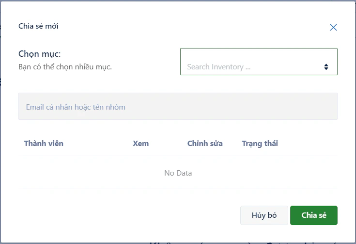 Hộp thoại chia sẻ mới