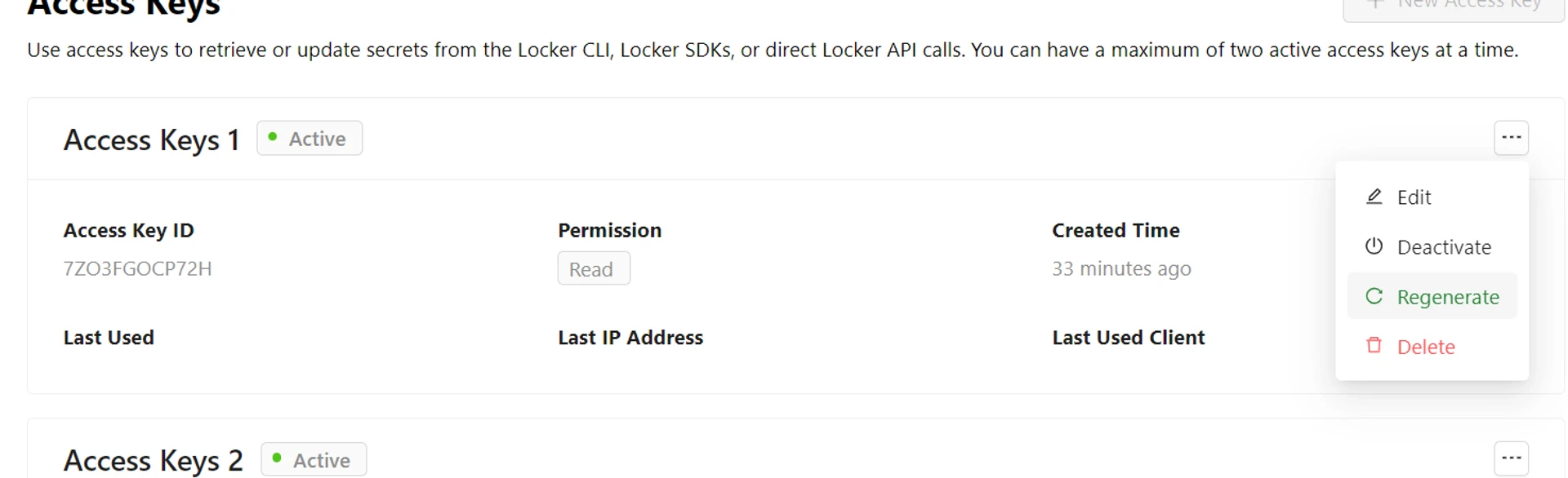 Menu Ba chấm với tùy chọn Regenerate