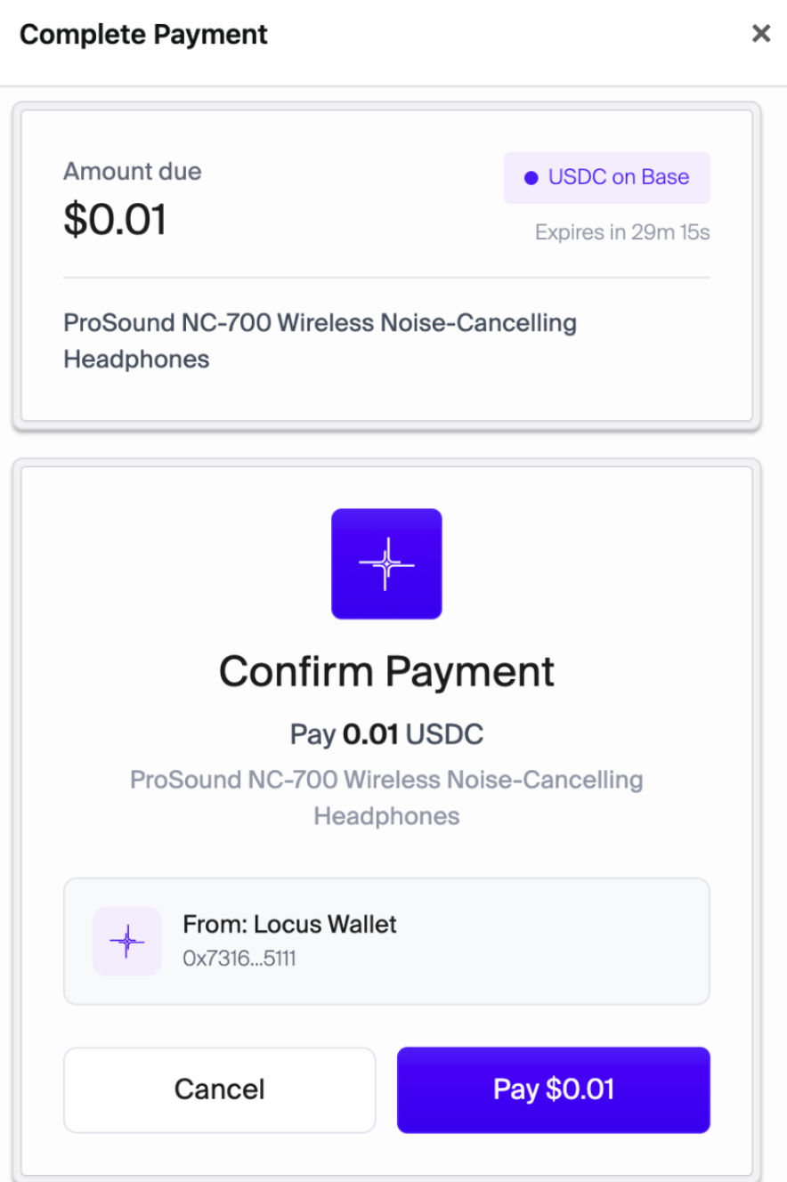 Pay with Locus Wallet