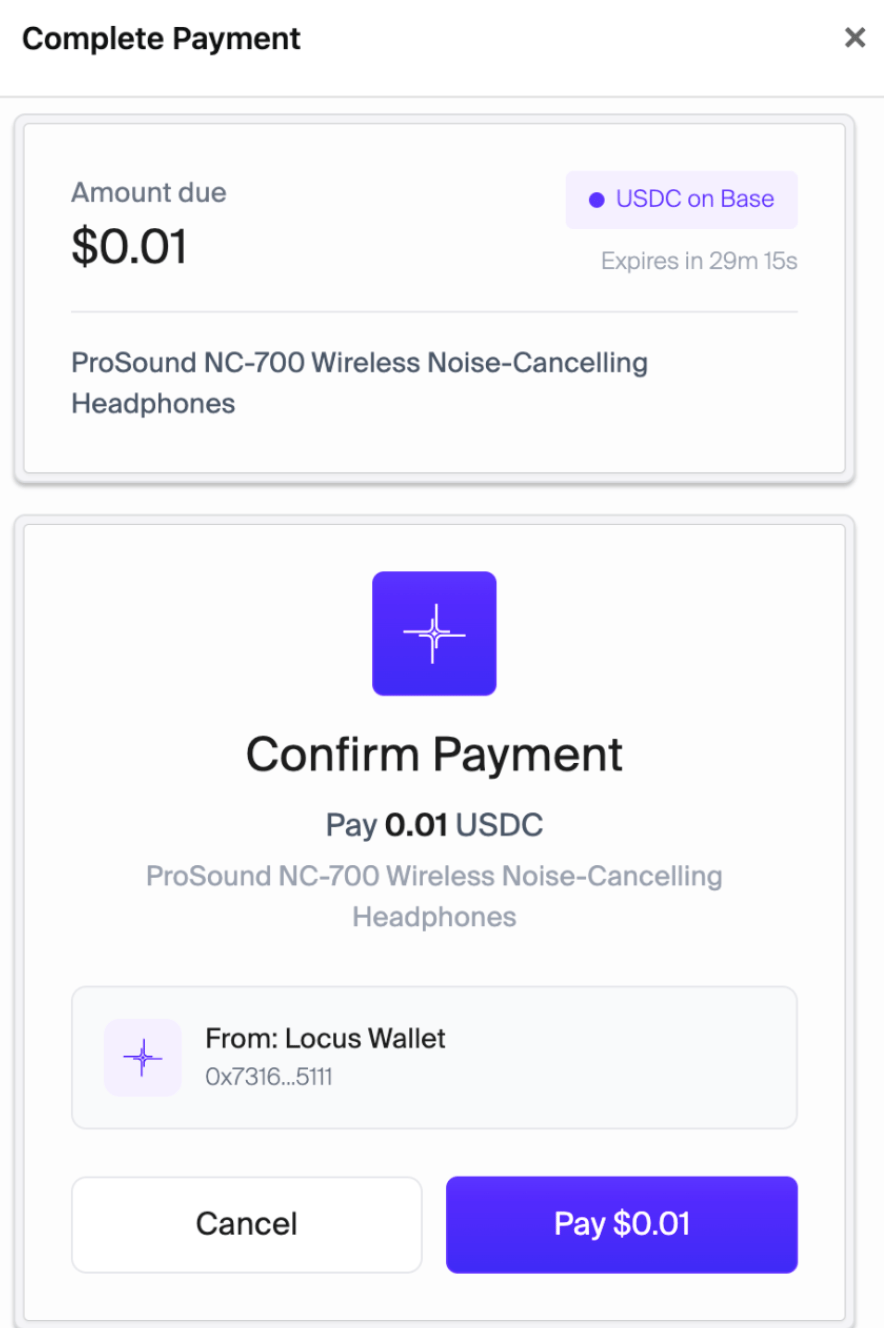 Pay with Locus Wallet