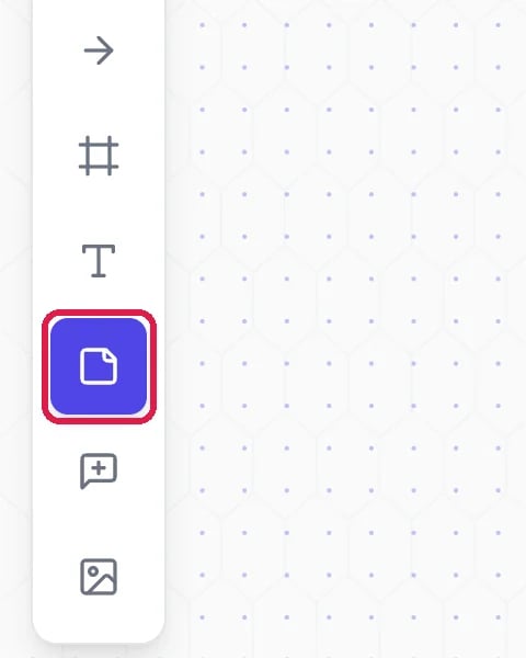 The lower half of the board's tool bar with the Sticky Note tool picked and outlined, between Text and Comment