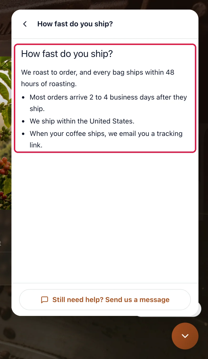 The article How fast do you ship? open in the chat, with its text and list outlined