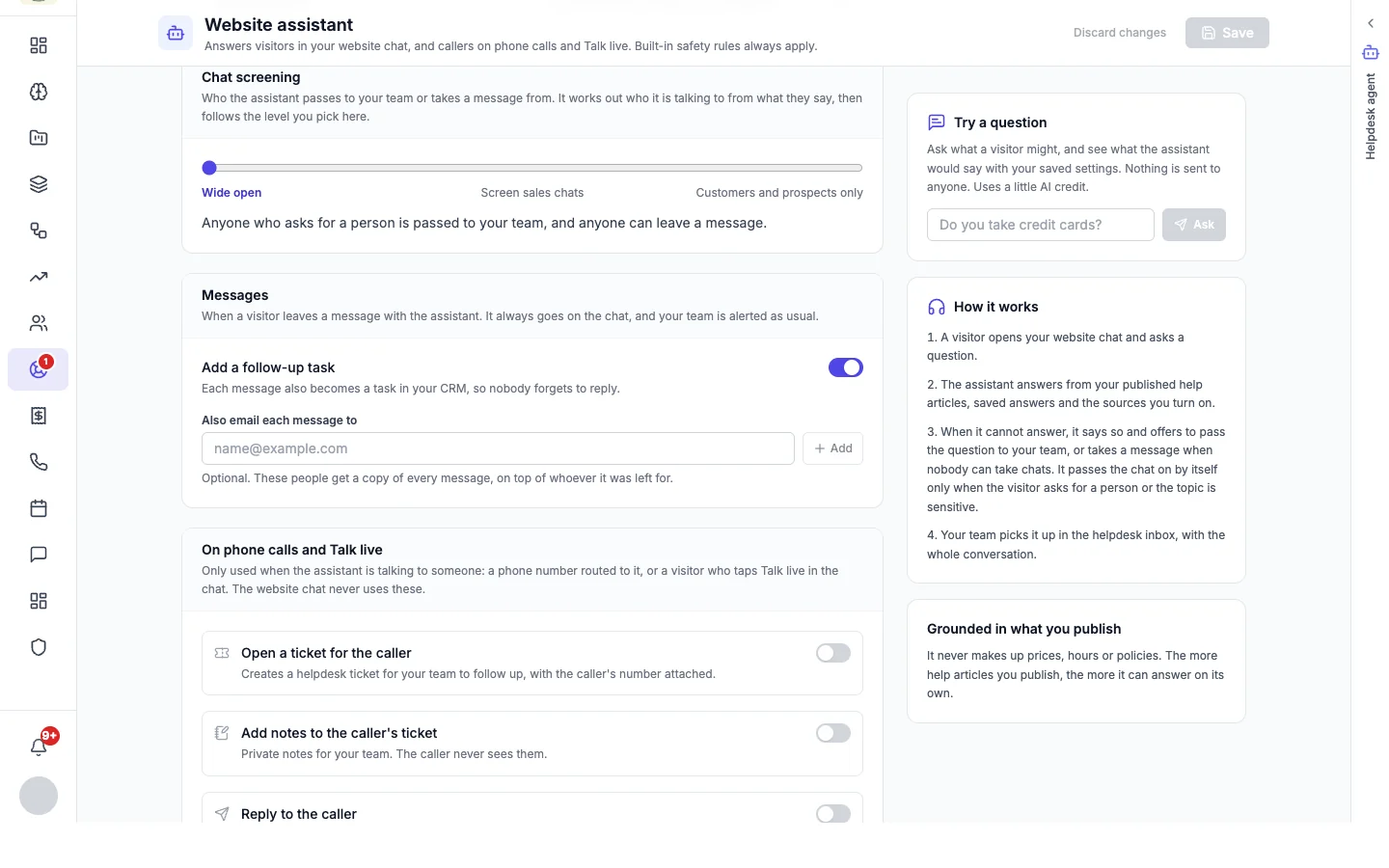 Chat screening levels