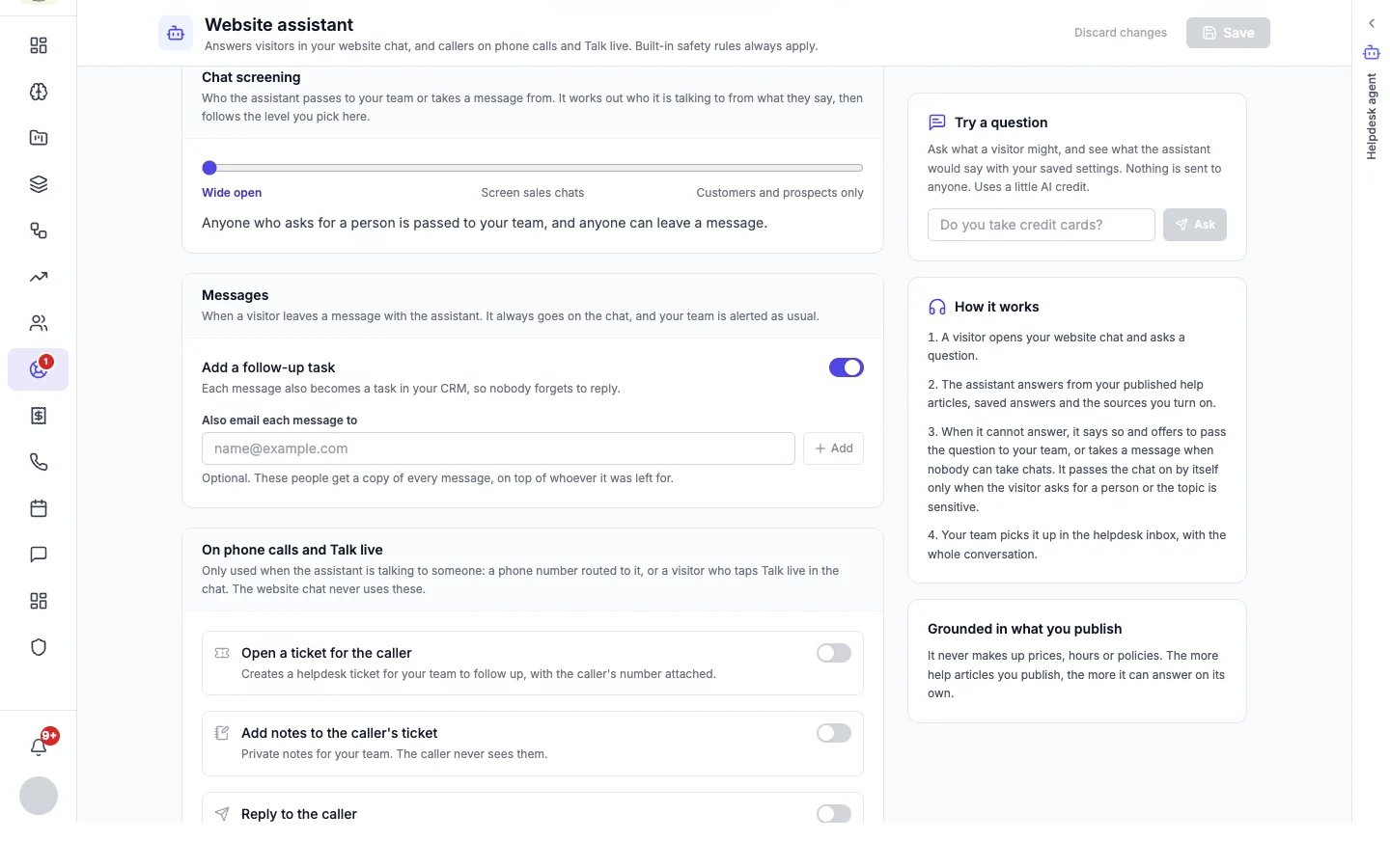 Chat screening levels