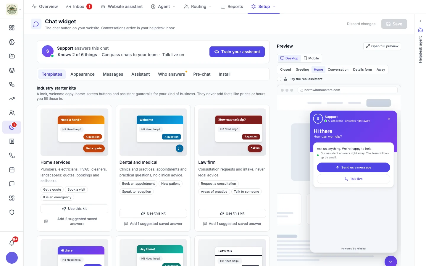 Templates tab with industry starter kits