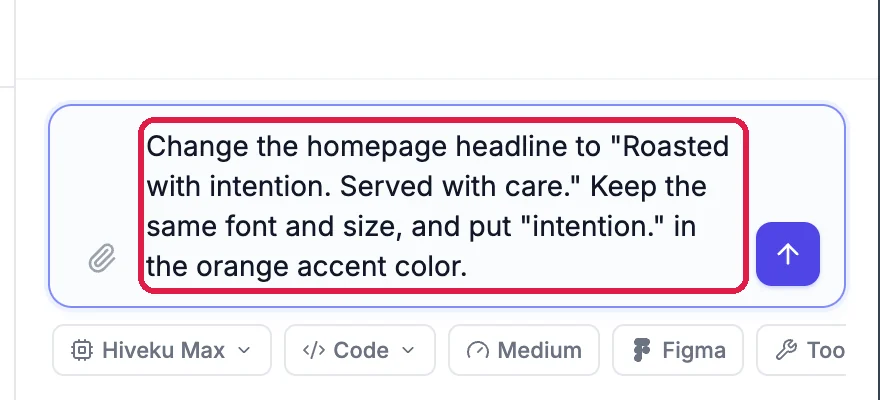 The chat box with the headline request typed in and the send arrow highlighted