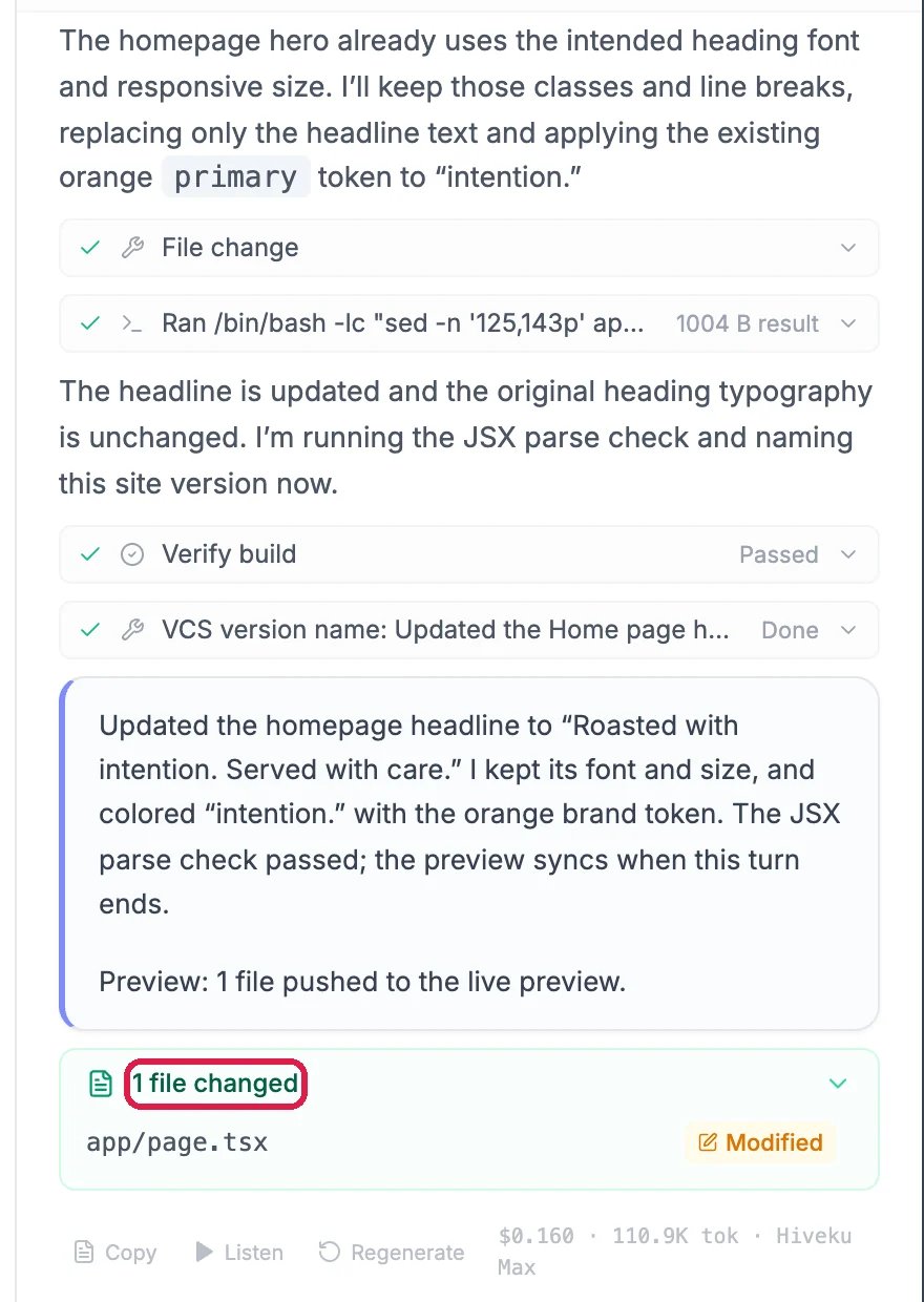 The end of the AI's reply with its summary and a green box saying 1 file changed, outlined
