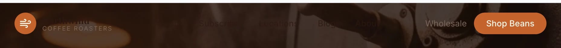 The Northwind menu bar with dark, barely visible links over a dark photo