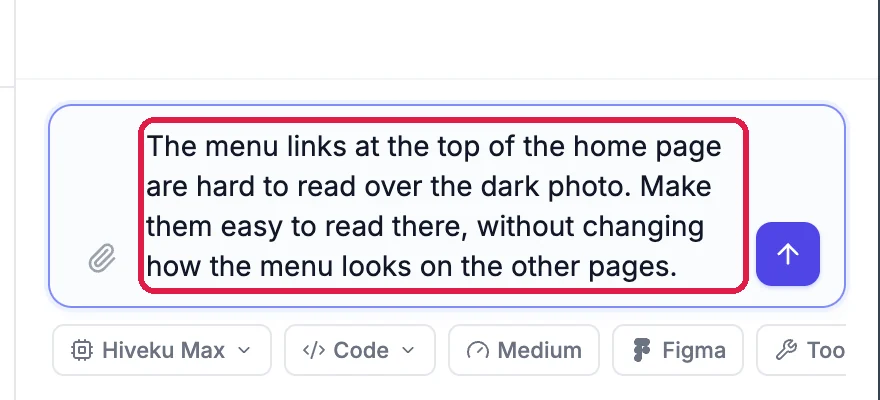 The chat box with the menu request typed in