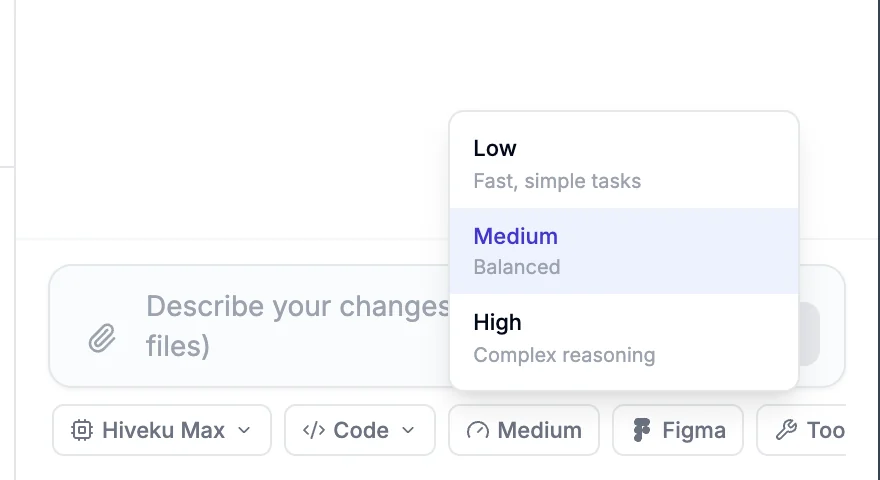 The effort menu listing Low, Medium and High