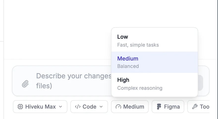 The effort menu listing Low, Medium and High